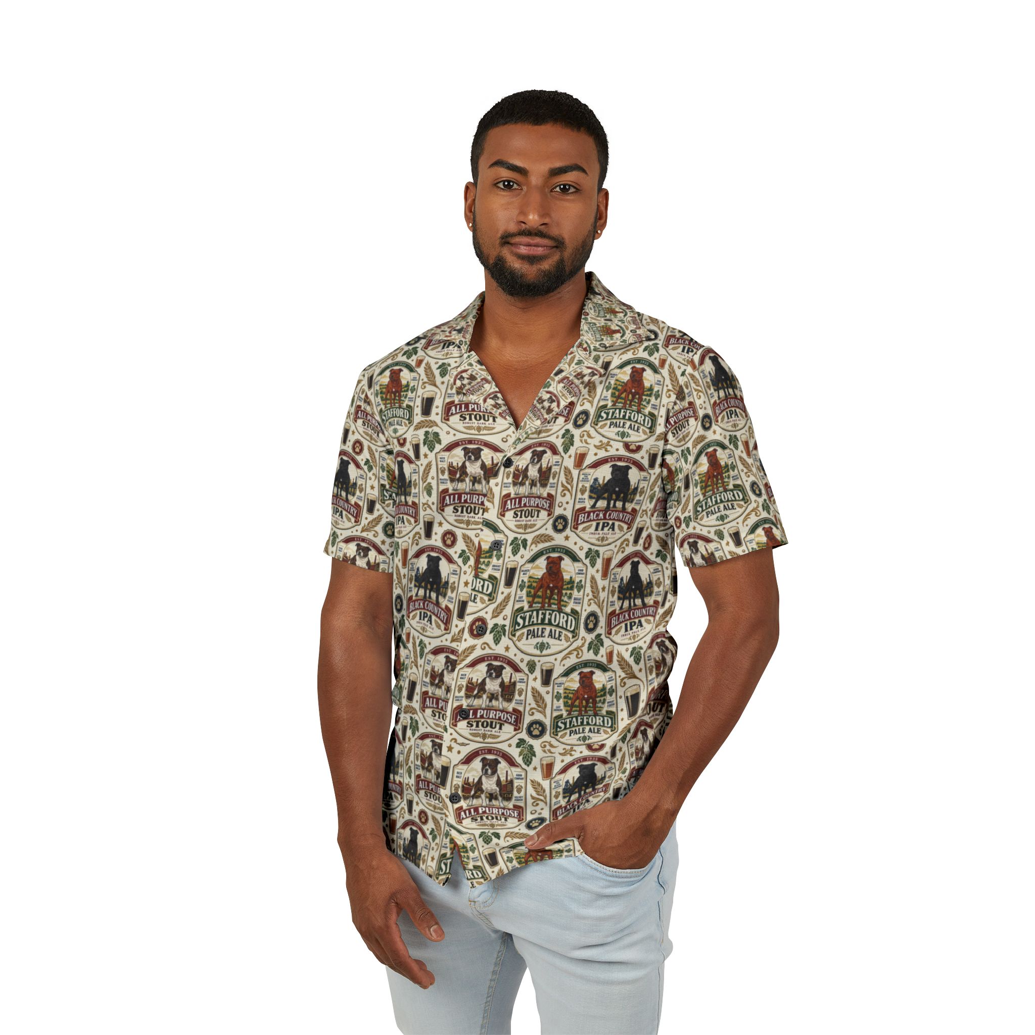 Men's Hawaiian Camp Shirt Stafford Vintage Beer Label design - Image 5