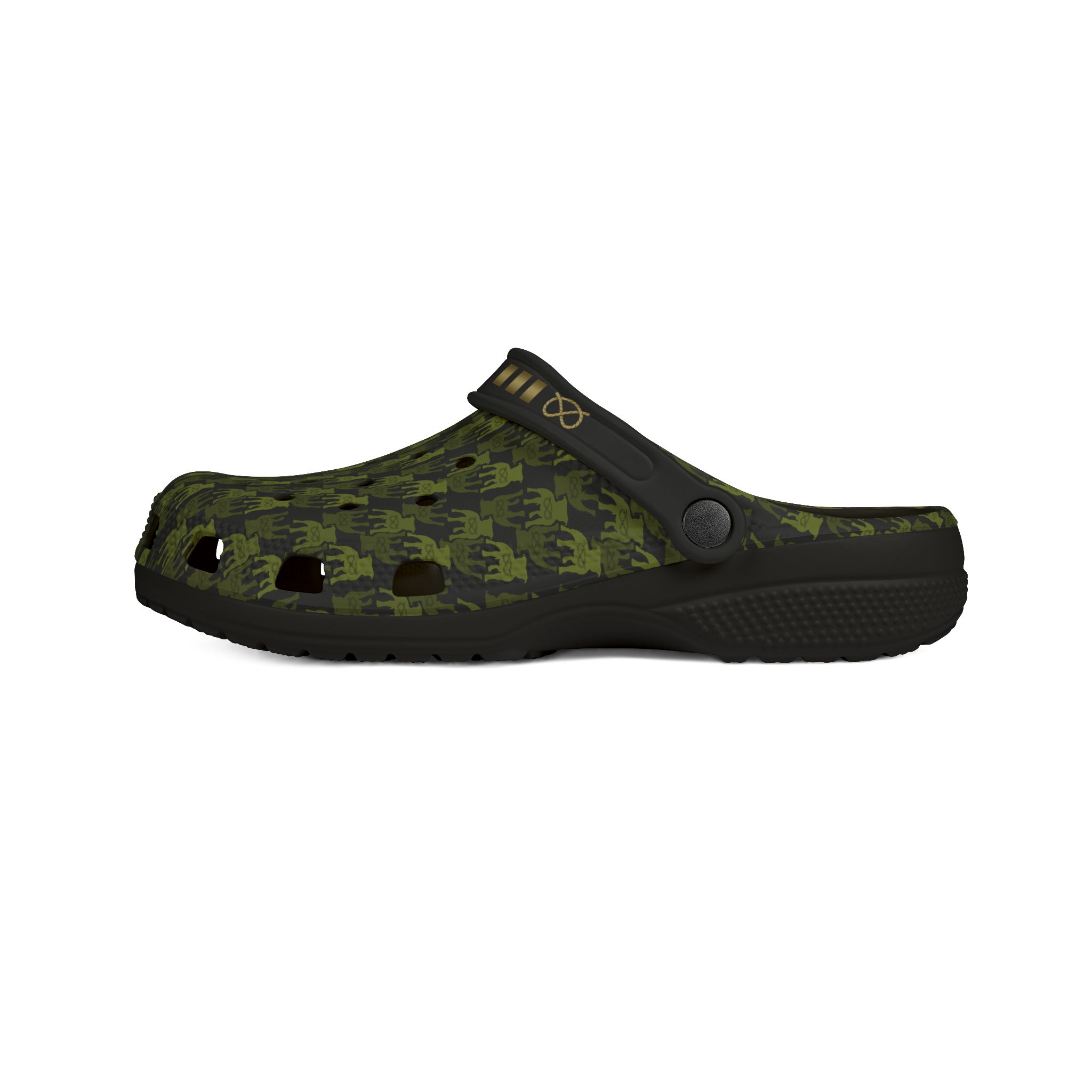 Stafford Camo EVA Foam Clogs — Brass Stafford Knot collar design Slip-On Shoes - Image 3