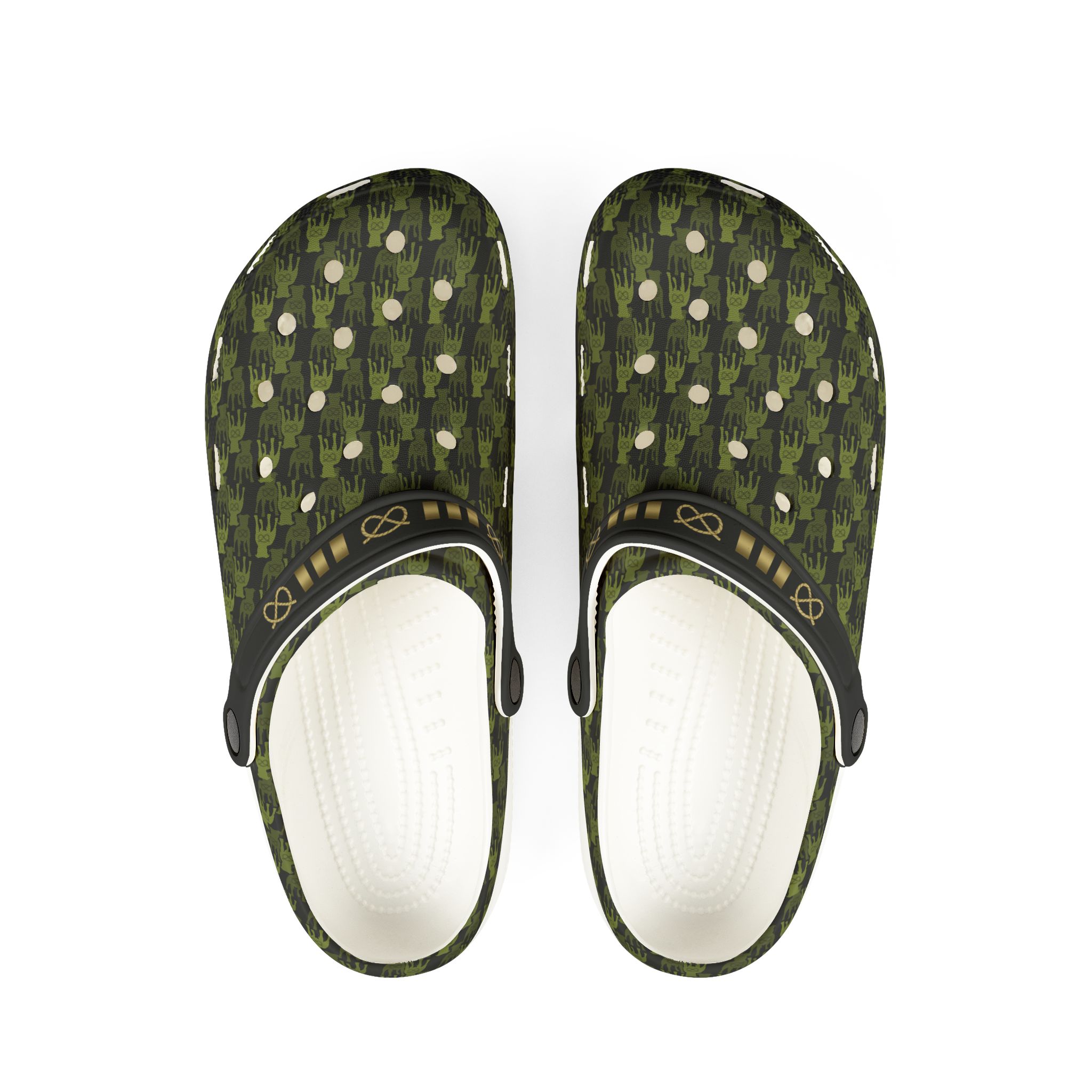 Stafford Camo EVA Foam Clogs — Brass Stafford Knot collar design Slip-On Shoes - Image 8