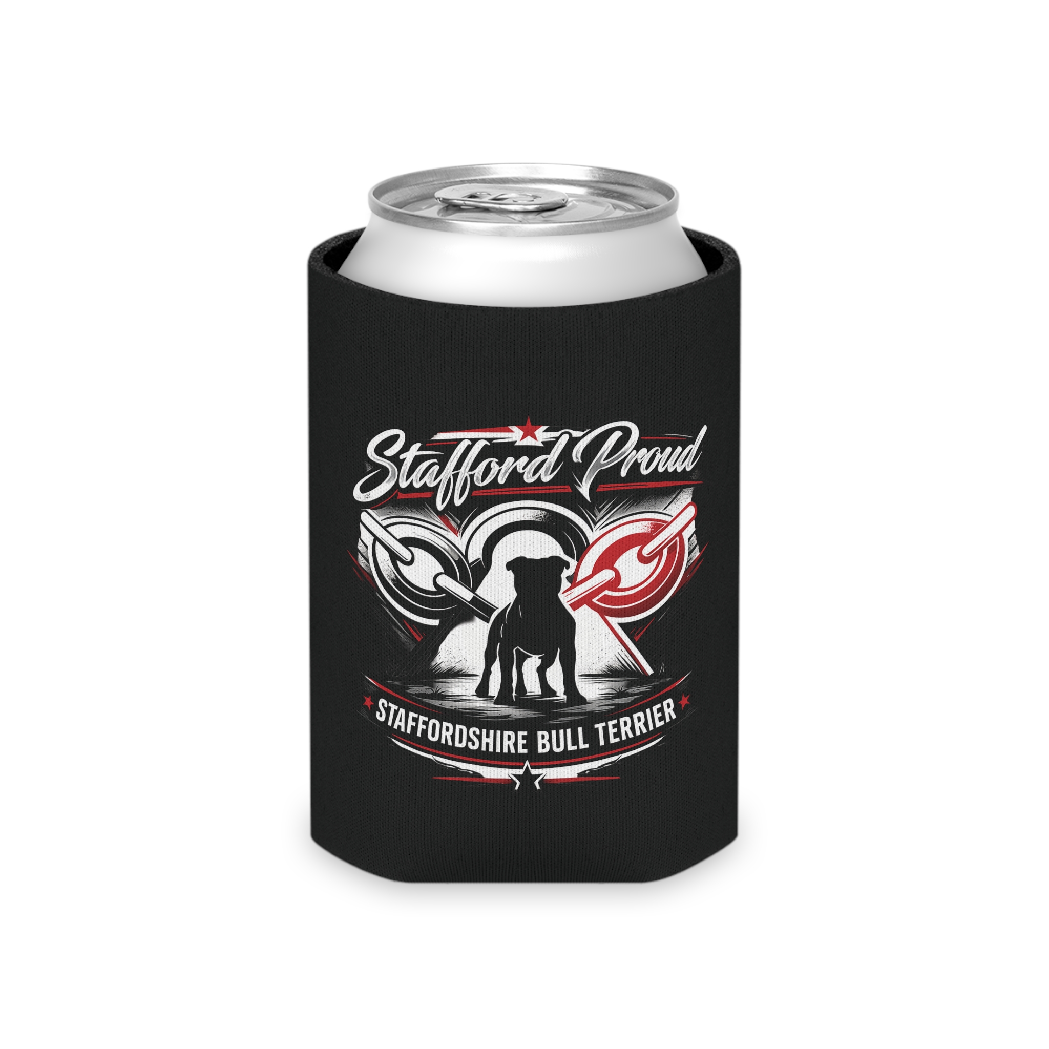 Stafford Proud Can Cooler — Staffordshire Bull Terrier Silhouette Drink Koozie - Image 4