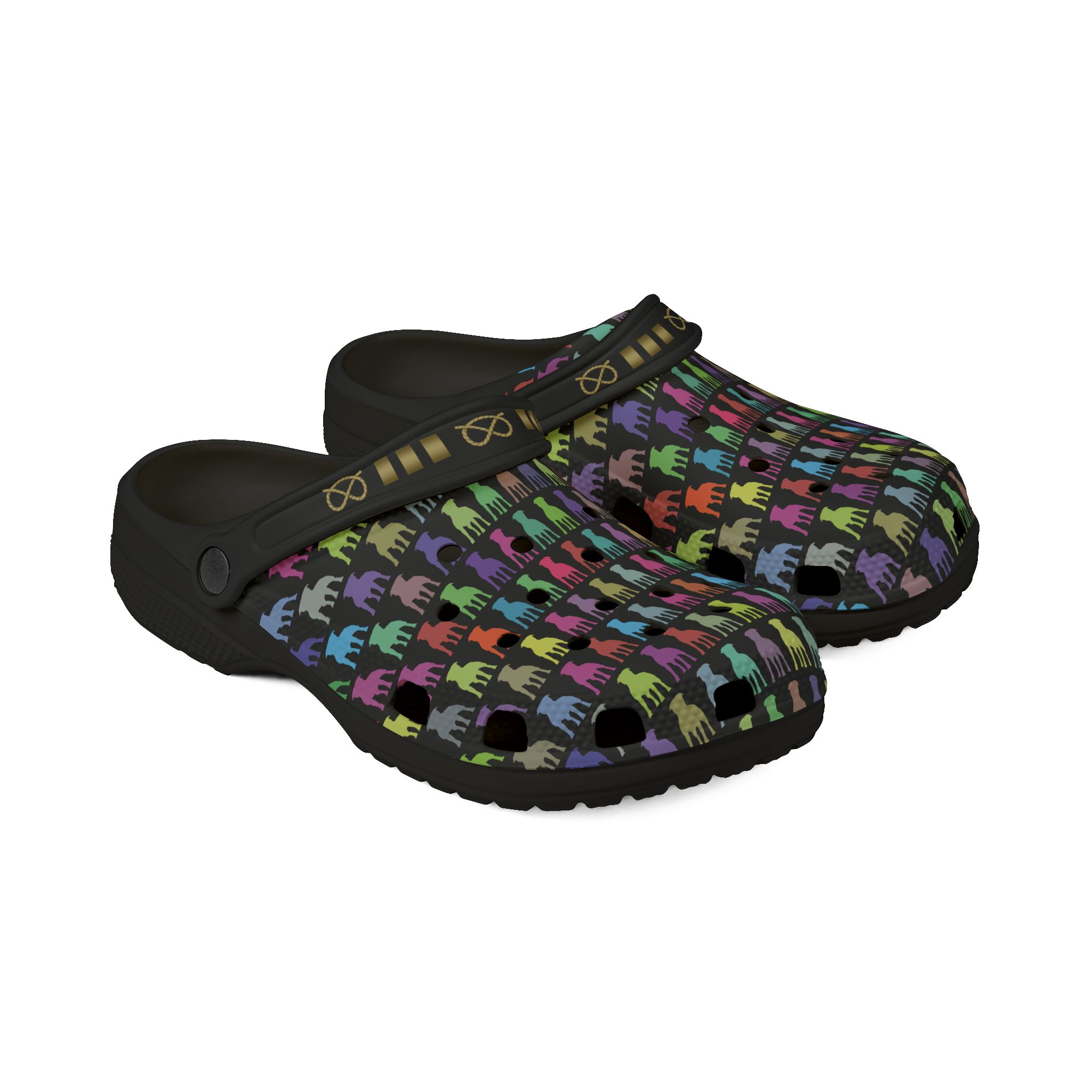 Stafford colorful pattern EVA Foam Clogs — Brass Stafford Knot collar design Slip-On Shoes