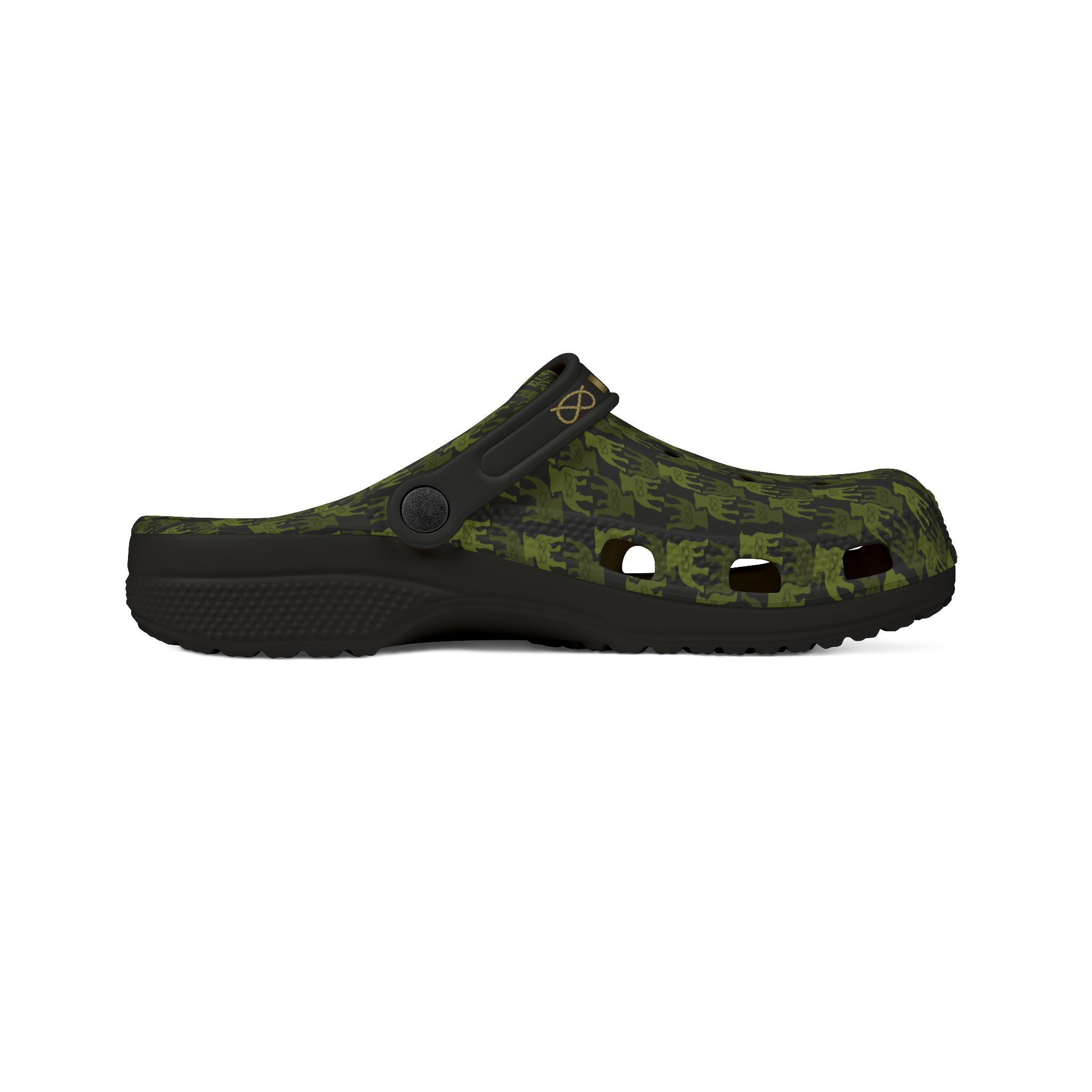 Stafford Camo EVA Foam Clogs — Brass Stafford Knot collar design Slip-On Shoes - Image 2
