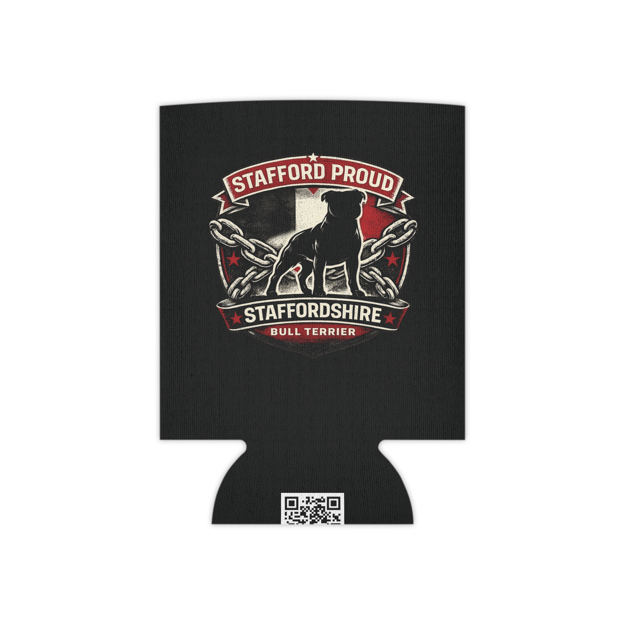 Staffordshire Bull Terrier Can Cooler — "Stafford Proud" Beer Koozie