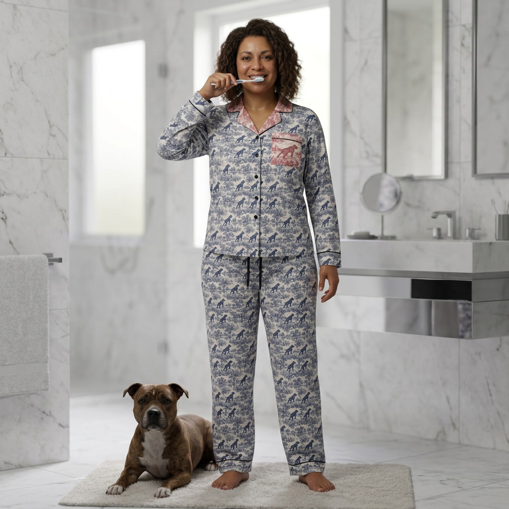 Satin Women's Pajama Set — Classic toile design with a stafford Sleepwear