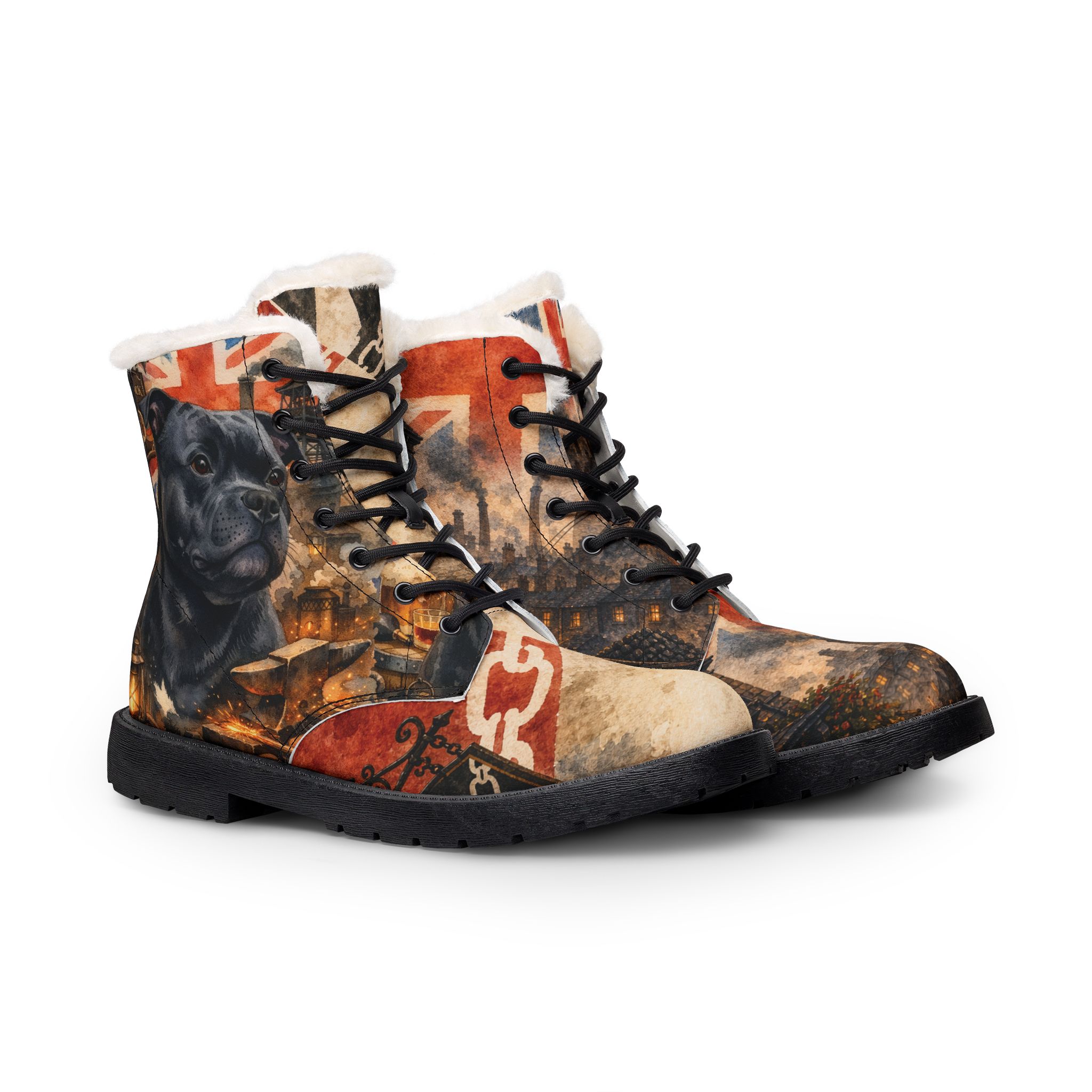 Women's Fur-Lined Leather Boots — Staffordshire Bull Terrier UK