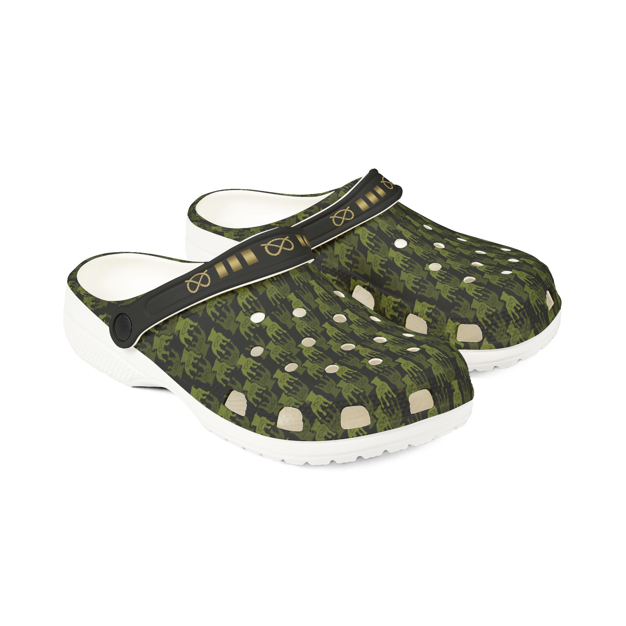 Stafford Camo EVA Foam Clogs — Brass Stafford Knot collar design Slip-On Shoes - Image 5