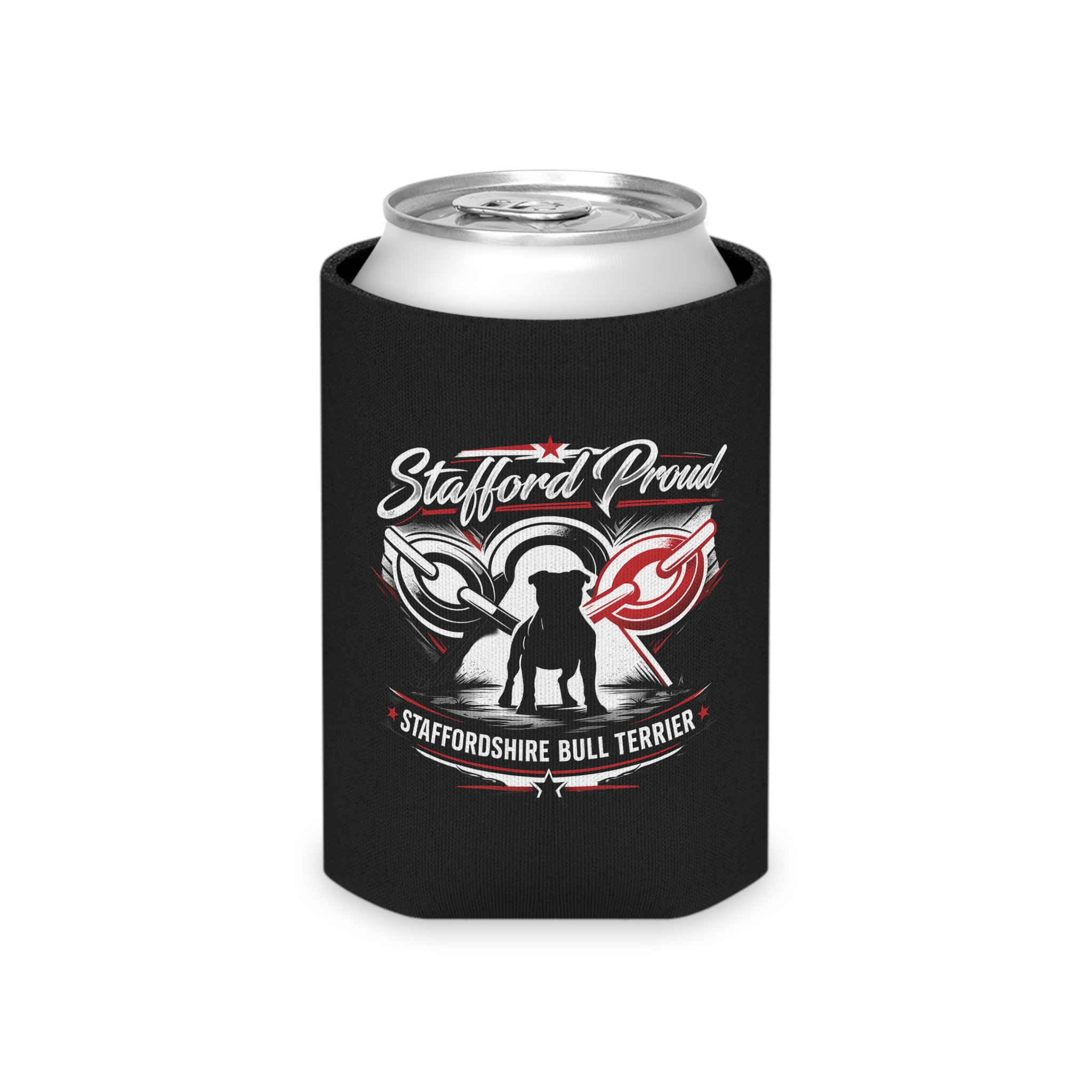 Staffordshire Bull Terrier Can Cooler — "Stafford Proud" Beer Koozie - Image 4