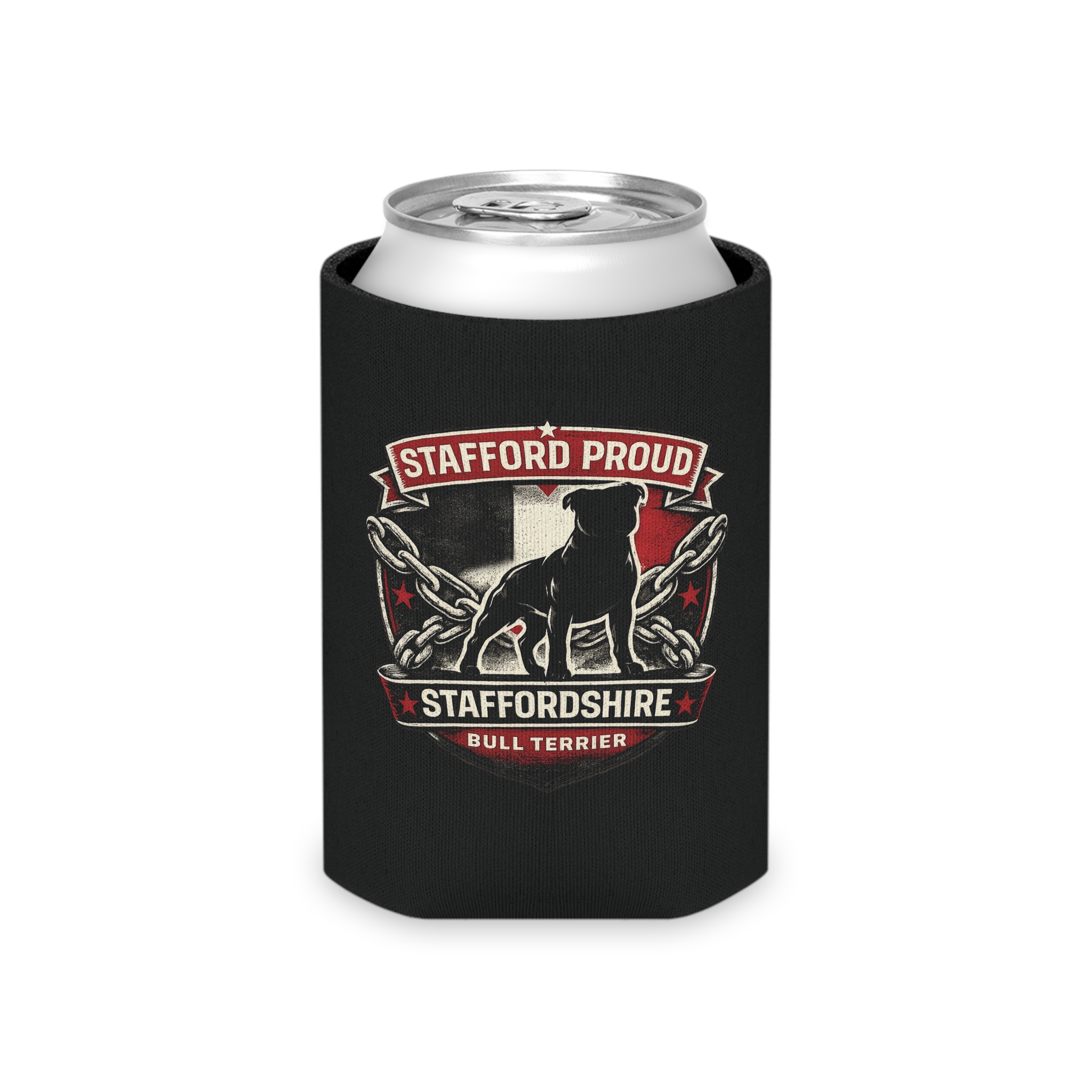 Staffordshire Bull Terrier Can Cooler — "Stafford Proud" Beer Koozie - Image 3